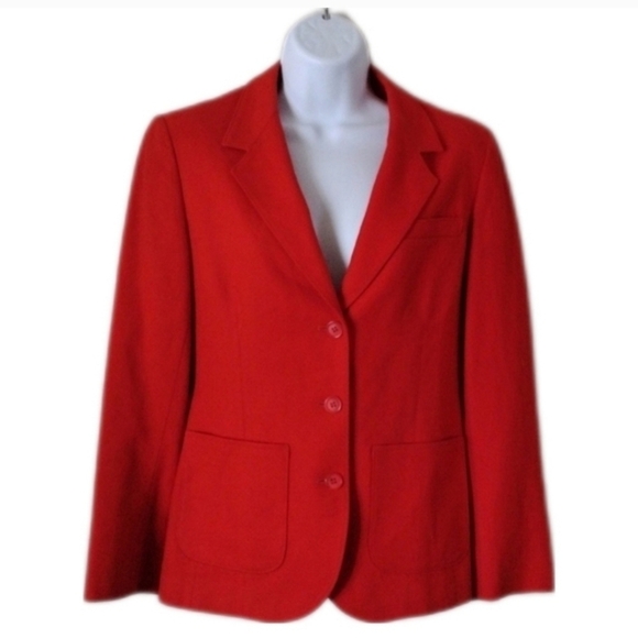 Vintage Pendleton Bright Red Button Up Virgin Wool Women's Blazer Jacket, USA - Picture 2 of 10